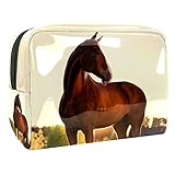 Bolsa de Cosméticos Caballo de Hierba Bolsa de Maquillaje de Patrón de la Moda Bolso Cosmetico Multipropósito con Cierre de Cremallera Viajes Organizador 18.5x7.5x13cm