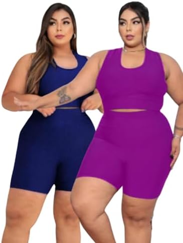 Kit 2 Conjuntos Moda Fitness Top E Short Cós Alto Alto Plus Size ...