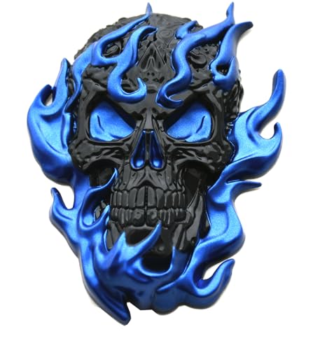 1pc New Skull Flame Decals Sticker 3D Badge Emblems Replacement for Camaro Silverado Ram Jeep Universal Universal Truck SUV Side Rear Front Hood Trunk Door Motorcycle (Blue Black)