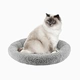 Billionchains Round Cat Bed Washable Cat Donut Bed with Non-Slip Bottom Comfortable Soft Pet Bed for Indoor Cats/Gray （Diameter: 15.75'）