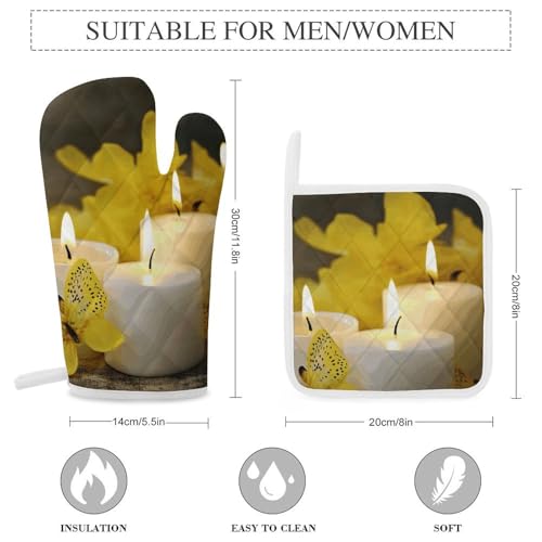 Gants de cuisine papillon jaune isolants pour manipuler vos plats chauds - 3