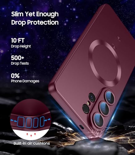 Image of DIZORO Compatible with Samsung S26 Ultra Case,Matte Luxury Metallic Luster Flexible TPU, Compatible with MagSafe, Wireless Charging Shockproof Case with Lens Camera Protector Back Cover (Wine)