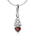 Chuvora 925 Sterling Silver Triquetra Celtic Knot Red Garnet Heart Endless Love Pendant Necklace 18"