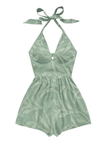 SOLY HUX Women's Summer Halter Rompers Deep V Neck Boho Short Jumpsuit
