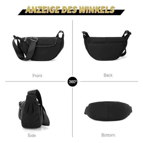 GASSDA Crossbody Bag Damen Halbmond Umhängetasche Nylon Schultertasche Moon Bag mit Verstellbarem Gurt (Schwarz)