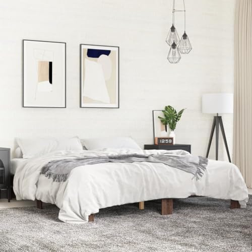 vidaXL Bettgestell, Bett Doppelbett für Schlafzimmer, Bettrahmen mit Lattenrost, Schlafzimmerbett, Braun Eichen-Optik 180x200cm Holzwerkstoff Metall