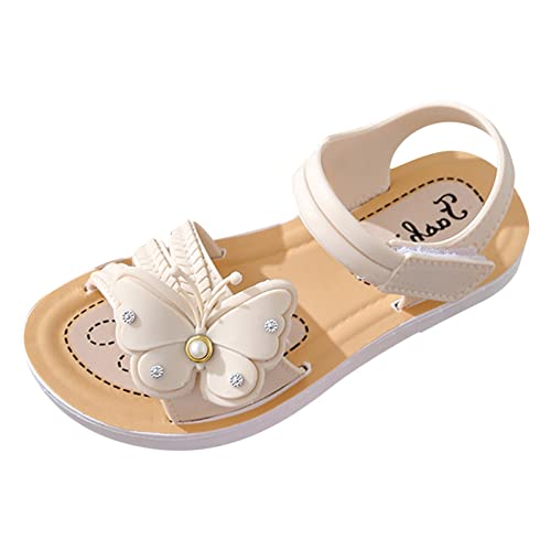 Children Girls Sandals Summer Beach Outdoor Bowknot Soft Sole Non Slip Toddler Princess Dress Flat Walking Shoes (White, 9-9.5 Years Big Kids)