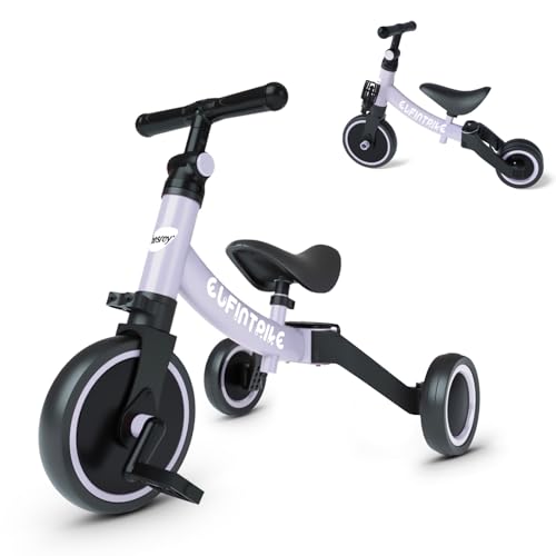Image of besrey 5 in 1 Toddler Bike for 10 Month to 4 Years Old Kids, Toddler Tricycle Kids Trikes Tricycle, Toys for Boy & Girl, Balance Training, Removable Pedals - Light Purple
