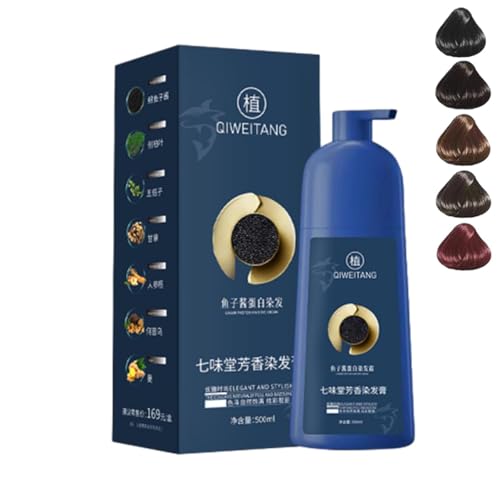 Qiweitang Hair Dye Shampoo with Zhihuashi Caviar Protein, Vivping Zhihuashi Caviar Protein Hair Dye,Plant-Based Hair Coloring Cream for Gray Hair Coverage, Long-Lasting Color (Black)