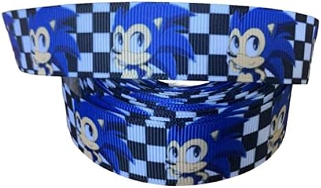 2 Meters Sonic The Hedgehog, 22mm Grosgrain Ribbon Single Sided for, Birthdays, Christmas, Arts and Crafts, Cake Decorations, Lanyards, Christenings, Wrapping Gifts
