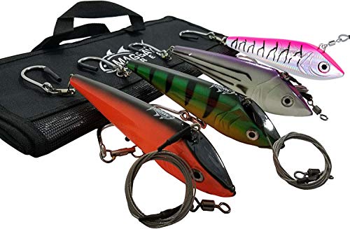 4 Pack Fully Rigged 8" Trolling Wahoo Lure Set Plus Lure Bag