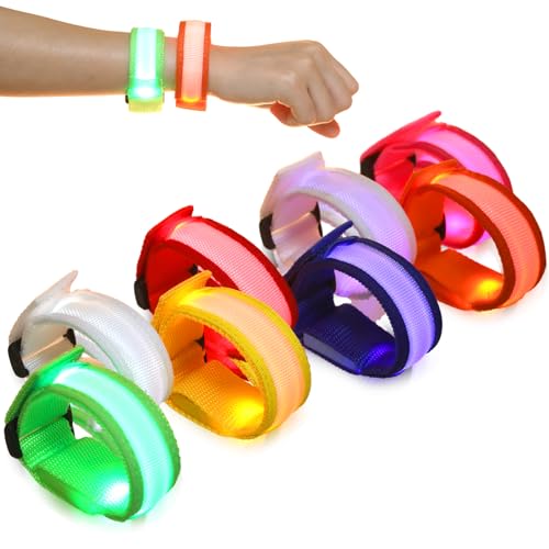 SUWIWKKOA 8 pulseras con luz LED que brillan en la oscuridad, suministros de fiesta para bodas, raves, conciertos, camping, eventos deportivos, fiestas
