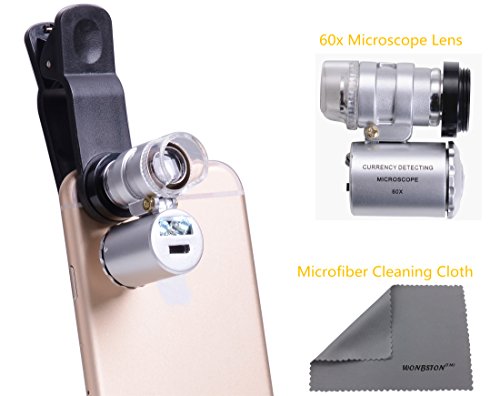 Univsersal 60x Zoom LED Clip-on Microscope Lens+Microfiber Cleaning Cloth for iPhone 4s 5 5s 5c 6 Itouch Ipad Samsung Galaxy S3 S4 S5 Note 2/3/4 HTC Nokia Sony,etc.