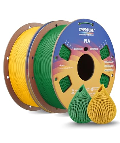 Image of OVERTURE 2KG Bundle High Speed PLA Filament 1.75mm, Neatly Wound 3D Printer Filament 2 Pack 1kg Spool (2.2lbs) Rapid PLA, Fit Most FDM 3D Printers (Green+Yellow)