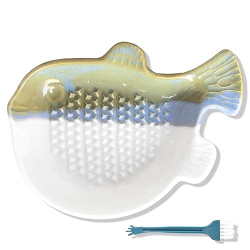 RYHHH Advanced Ceramic Grater Plate | Ginger Grater | for Grinding Various Ingredients | Pufferfish Shape | Unique Kiln-Changed Color Make Each One Unique