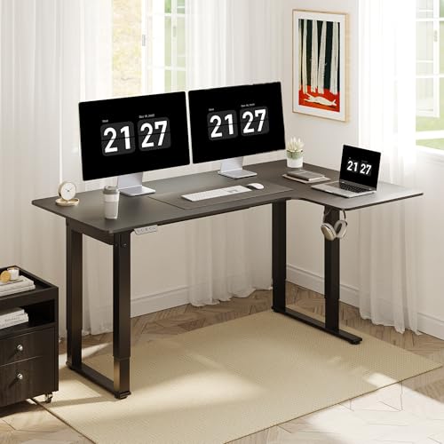 FLEXISPOT L Shape 4 Legs Electric Standing Desk 160 * 110cm Dual Motors Height Adjustable Sit Stand Home Office Workstation with Memory Smart Panel, Splice Board, Black