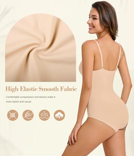 Irisnaya Women's Plunge Deep V Neck Bodysuits with Built in Bra Sleeveless Double Lined Body Suits Tops3