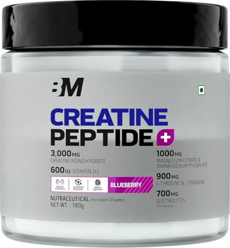 Bigmuscles Nutrition Creatine + Peptides [180g, Blueberry] | Creatine Powder with Superior Grade Magnesium, Electrolytes, Tyrosine, Theanine & Vitamin D3