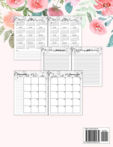 2020-2024 Five Year Planner: 60 Months Watercolor Flower, Monthly Schedule Organizer Planner For To
