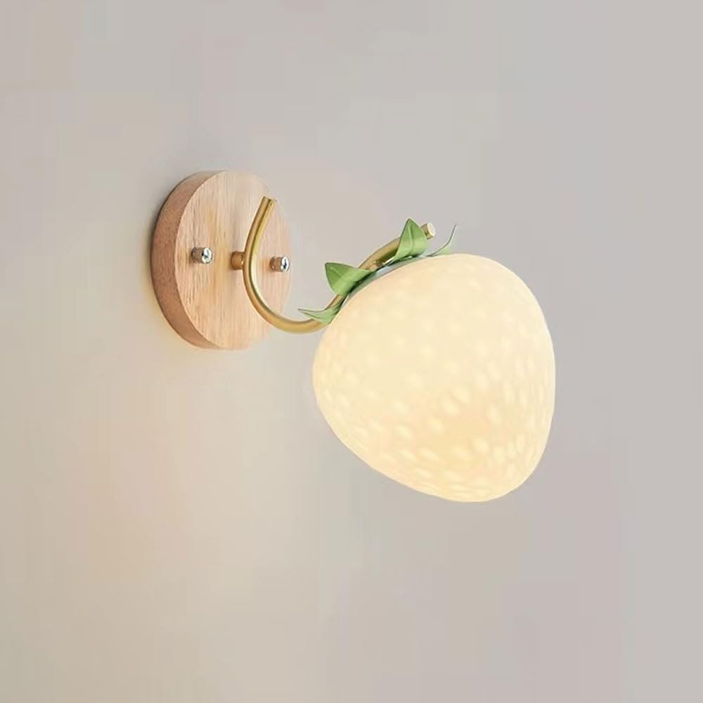 Biała truskawkowa lampa ścienna LED, przewodowa lampka nocna, stojak z kreskówek do pokoju dziecięcego, pokoju dziewczynki