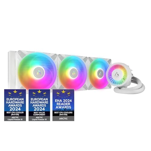 ARCTIC Liquid Freezer III 420 A-RGB - Water Cooling PC, All-in-One CPU AIO Water Cooler, Intel & AMD compatible, efficient PWM-controlled pump, fan: 200-1700 rpm, LGA1851/1700 Contact Frame - White