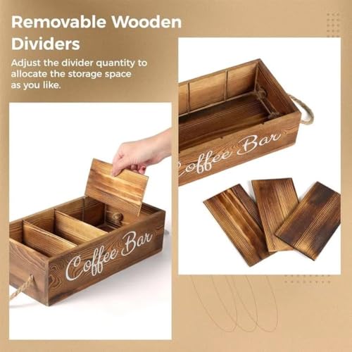 Panier de rangement en bois à 4 compartiments pour organiser le coin café