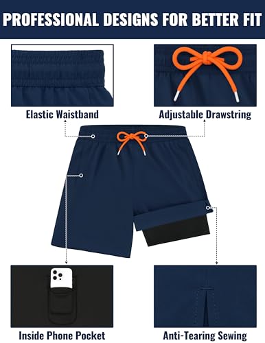 Mens Swim Trunks with Compression Liner Mens Bathing Suit 7 Inch Inseam Quick Drying Men's Board Shorts Men's Swimwear3