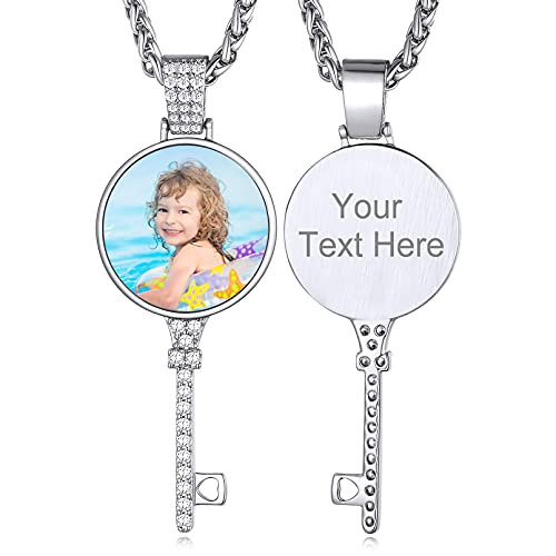 Custom4U Picture Necklace Personalized Photo for Men Women Steel/18K Gold Plated/Black Custom Angel Wings/Heart Pendant Necklace with Picture Memory Circle Chain 18-30 Inch,Hip Hop Jewelry+G