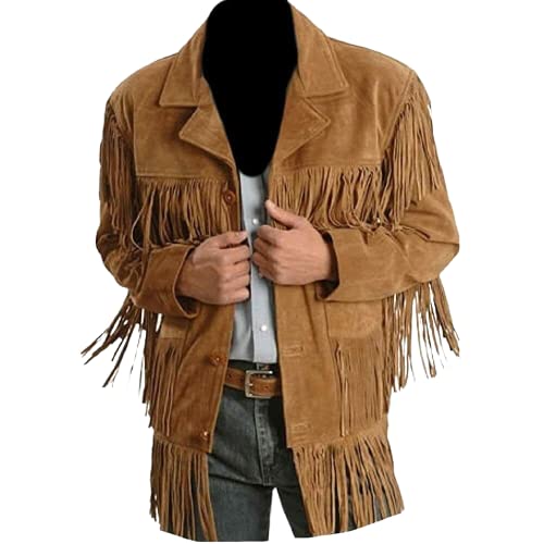 Mens Traditional Western Fringed Suede Leather Jacket | Classic Native American jacket Coat with Fringed