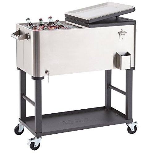 Trinity Stainless Steel Beverage Cooler And Ice Chest With Wheels And Built-In Bottle Opener, Rolling Cart With Shelf For Patio, Outdoor Bar, And Catering, Detachable Tub, 80 Quart Capacity #TOP3