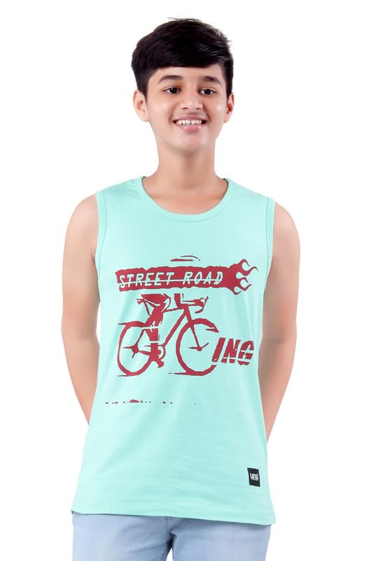 Image of UNOseven Printed Cotton Sleeveless Vest /T-Shirt for Boys - Regular Fit (Pack of 1)