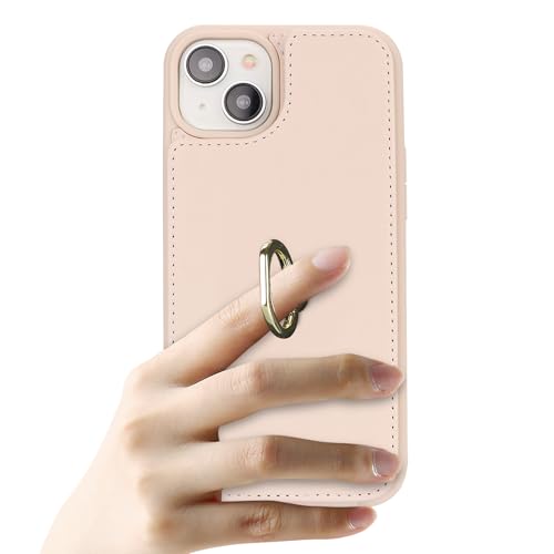 Funda iPhone 15 piel tapa libro carcasa tarjetero 4 ranuras soporte anillo CAVOR 5