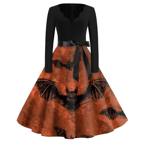 MOKBAY Vestido Halloween estampado de Hallowen disfarce Halloween vestidos Grim, 344-gengibre, S