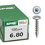 SPAX T-STAR Plus 251010600805 - Tornillo para madera, 6,0 x 80 mm, 100 unidades, cabeza de placa, rosca parcial, 4CUT, WIROX A3J
