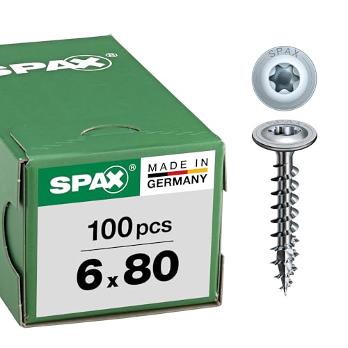 SPAX Vis à bois, 6 x 80 mm, 100 pièces, Tête centrante, Tête disque, T-STAR plus T30, 4CUT, WIROX - 0251010600805