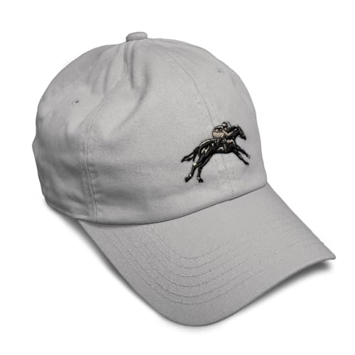 Speedy Pros Soft Baseball Hat Embroidered Dad Hat Jokey Horse Race Men & Ladies Baseball Cap Cotton Light Grey Design Only
