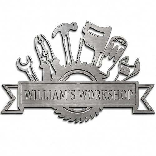 Personalized Metal Workshop Sign, Garage Entrance Decor, Custom Man Cave Decor, Customized Garage Sign, Metal Tools Art, Steel Garage Name Wall Art, Shop Signs, Gift for Worker Dad
