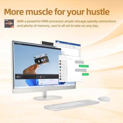 Image of HP 27 inch FHD Touchscreen All-in-One Desktop, AMD Ryzen 5 7520U Quad Core, 16GB RAM 512GB SSD, 9H DVD & Wireless Keyboard & Mouse, Bluetooth, HDMI, Wi-Fi 6, Windows 11 Home, White