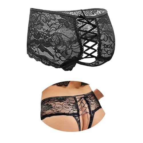ohyeahlady Damen Slip Spitzen Große Größe String Panty Tanga Höschen Hipster Unterwäsche(B-Schwarz,XL-XXL)