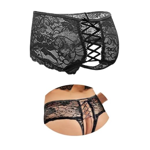 ohyeahlady Damen Slip Spitzen Große Größe String Panty Tanga Höschen Hipster Unterwäsche(B-Schwarz,XL-XXL)