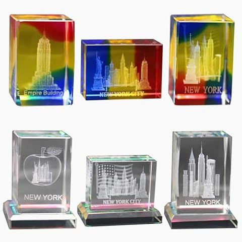 TSY TOOL 6 Pack Laser Etched Crystal, Crystal Glass Cube Engraving, 3D Crystal, Statue of Liberty, Empire State Building, Figurine, New York Souvenirs NYC Gifts Cover