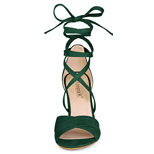 Allegra K Women Crisscross Front Block Heeled Lace Up Green Sandals 7.5 M Us #TOP1