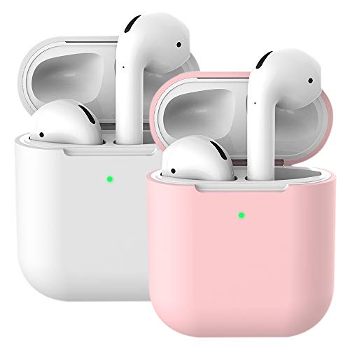 2X Case voor AirPods Case Cover Skins, Molylove voor Airpods Case Cover Siliconen Case Beschermende Shockproof [Front LED Zichtbaar] [Ondersteuning Draadloos opladen] (AirPods 2, wit+roze)
