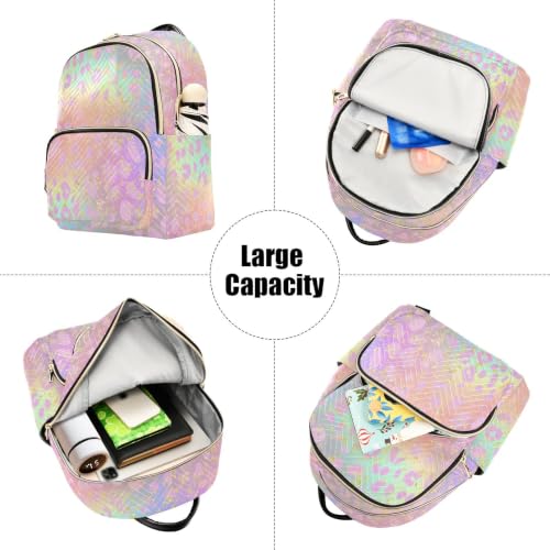 Image of ALAZA Rainbow Leopard Print with Gold Medium Backpack Purse for Women Travel Bag Fashion Daypack Back Pack Shoulder Bag