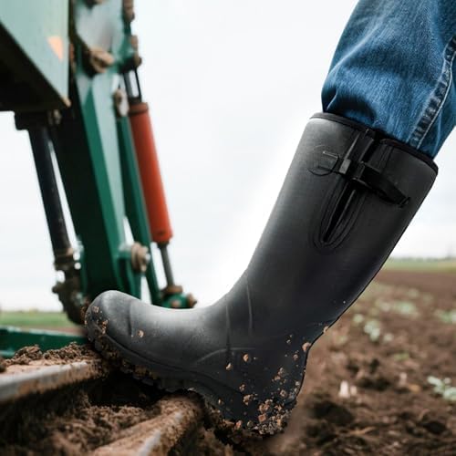 TerraTrax Men's Winter Rubber Boots & Heavy Duty Work Boot, Waterproof Insulated Muck Rain Boots for Snow, Farm, Hunting & Ice Fishing (Sub-Zero Cold Rated), Wellington Black 10 - 1