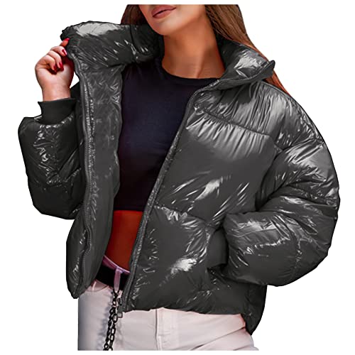 Chaqueta de plumón para mujer abrigo gris de cuello alto para caminatas y paseos de invierno S
