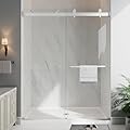 EASYWORC Frameless Double Sliding Shower Doors, 43-48" W x 76" H Shower Glass Door, 1/4" (6mm) Thick ANSI Certified Tempered Glass with Explosion-Proof Film and Nano Coating, Brushed Nickle