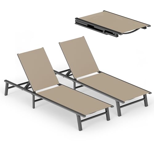 Ciokea Foldable Outdoor Lounge Chair Set of 2, No Assembly