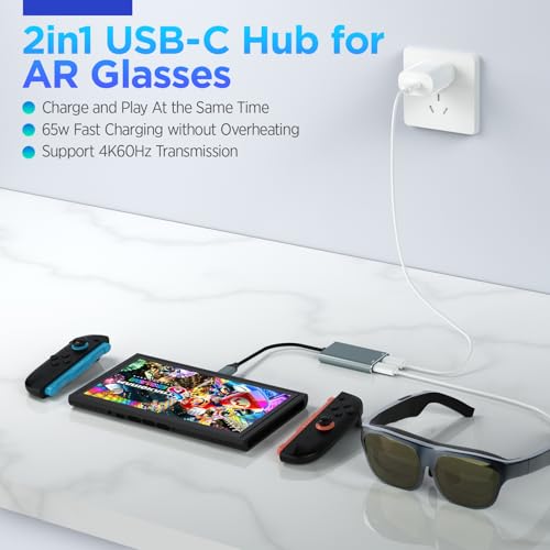 Image of BonFook HiBloks USB C to AR Glasses Hub and Charging Adapter, Charge and Play Adapter with 4K60Hz and 65W Fast Charging for Switch 1&2 /Rokid /Xreal /RayNeo /VITURE /iPhone 15&16