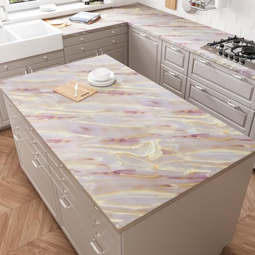 CRE8TIVE Large Size 24"x354" Matte Liquid Gold Pink Marble Contact Paper Waterproof Marble Wallpaper Peel and Stick Countertops Self Adhesive Renter Friendly Wallpaper for Kitchen Living Room Counters by CRE8TIVE - Image 4